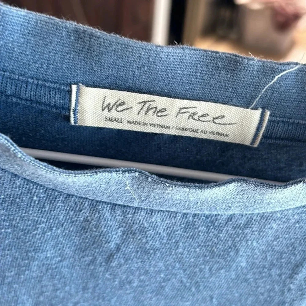 FREE PEOPLE RUBI T-SHIRT OB1142216 100% COTTON DISTRESSED BELLE BLUE SIZE s - Picture 4 of 4